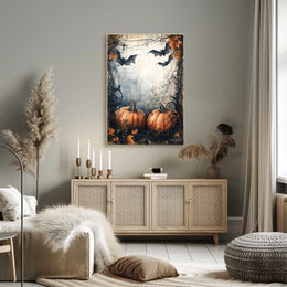 Halloween Pumpkins and Bats Vintage Artistic Poster