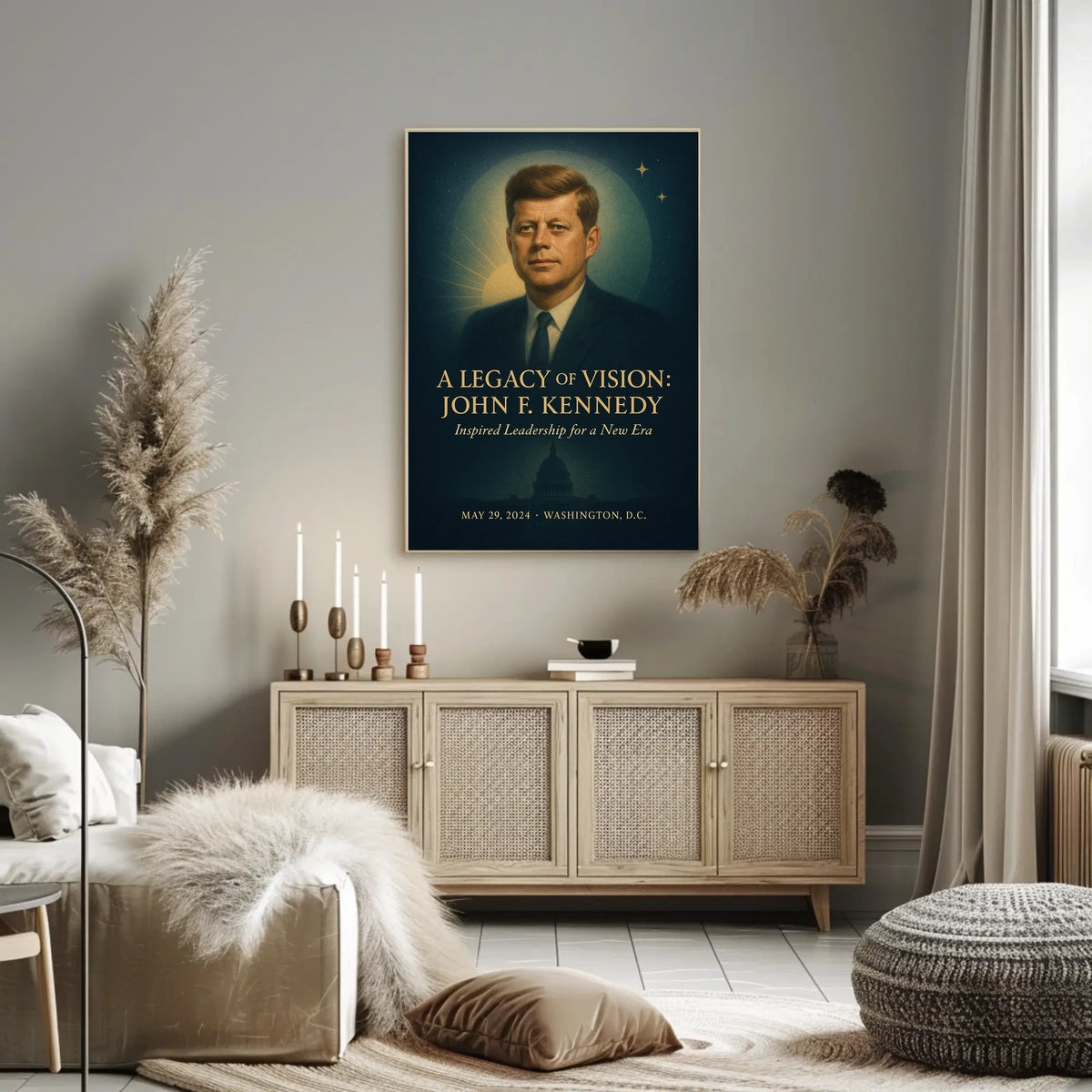 JFK Commemorative Leadership Poster: Vintage Celestial Tribute