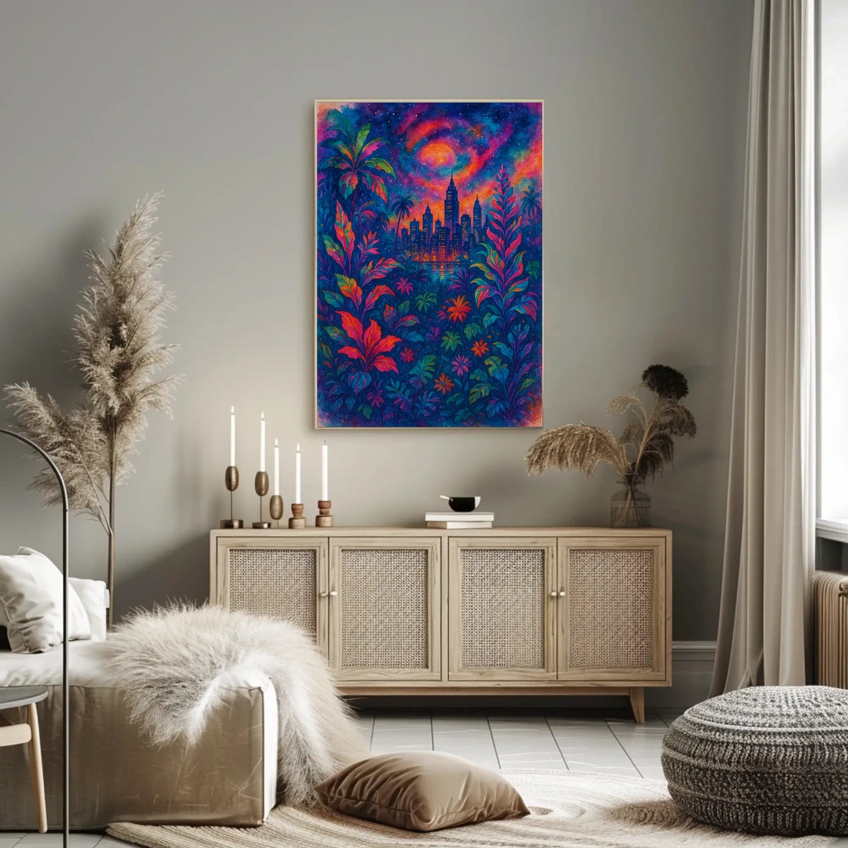 Cityscape In Vibrant Jungle Poster