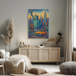 New York City Poster Modern Iconic Landmarks Wall Art