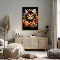 Charming Cat and Flowers Modern Art Poster