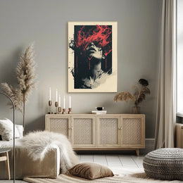 Intense Surreal Red Abstract Face Art Poster