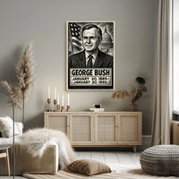 George H. W. Bush 41st President of the United States B & W Comic Sketch Poster
