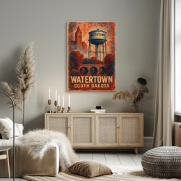 Watertown South Dakota Vintage Water Tower Retro Poster