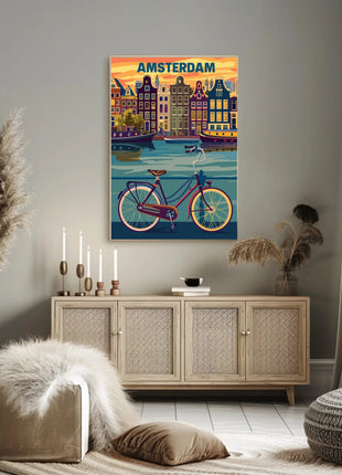 Amsterdam Canals and Bicycle Urban Cityscape Poster