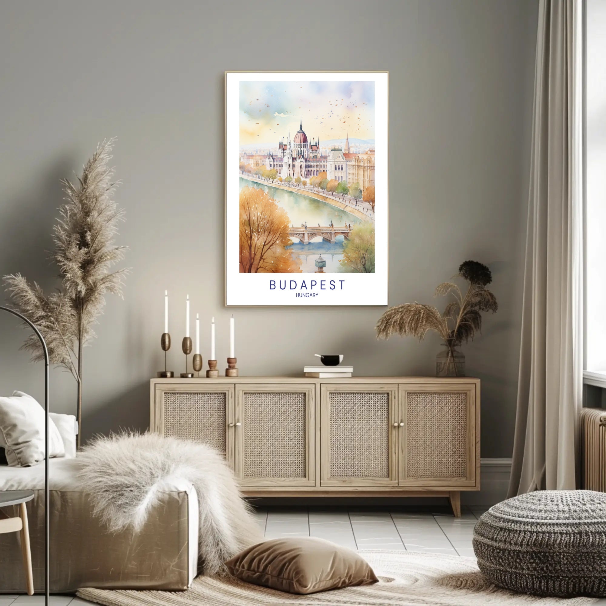 Budapest Hungary Autumn Watercolor Art Urban or Cityscape Poster PosterGoat