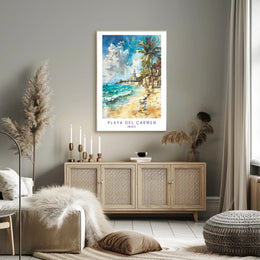Playa del Carmen Beach Scene Watercolor Travel Poster PosterGoat