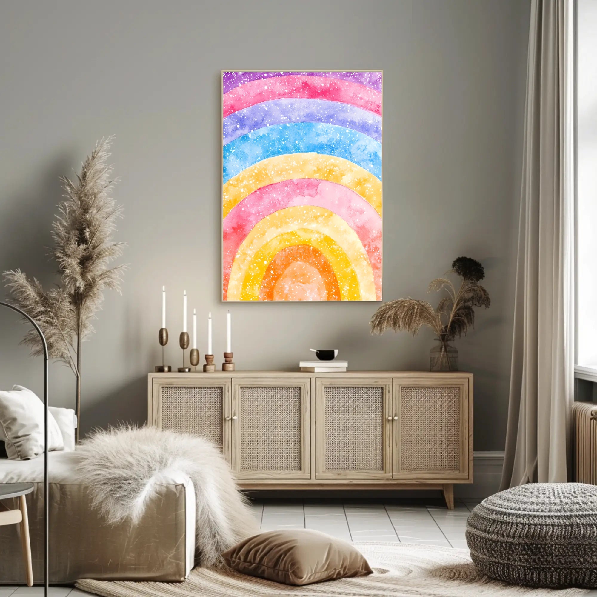 Rainbow Watercolor Poster Vibrant Nursery Wall Art