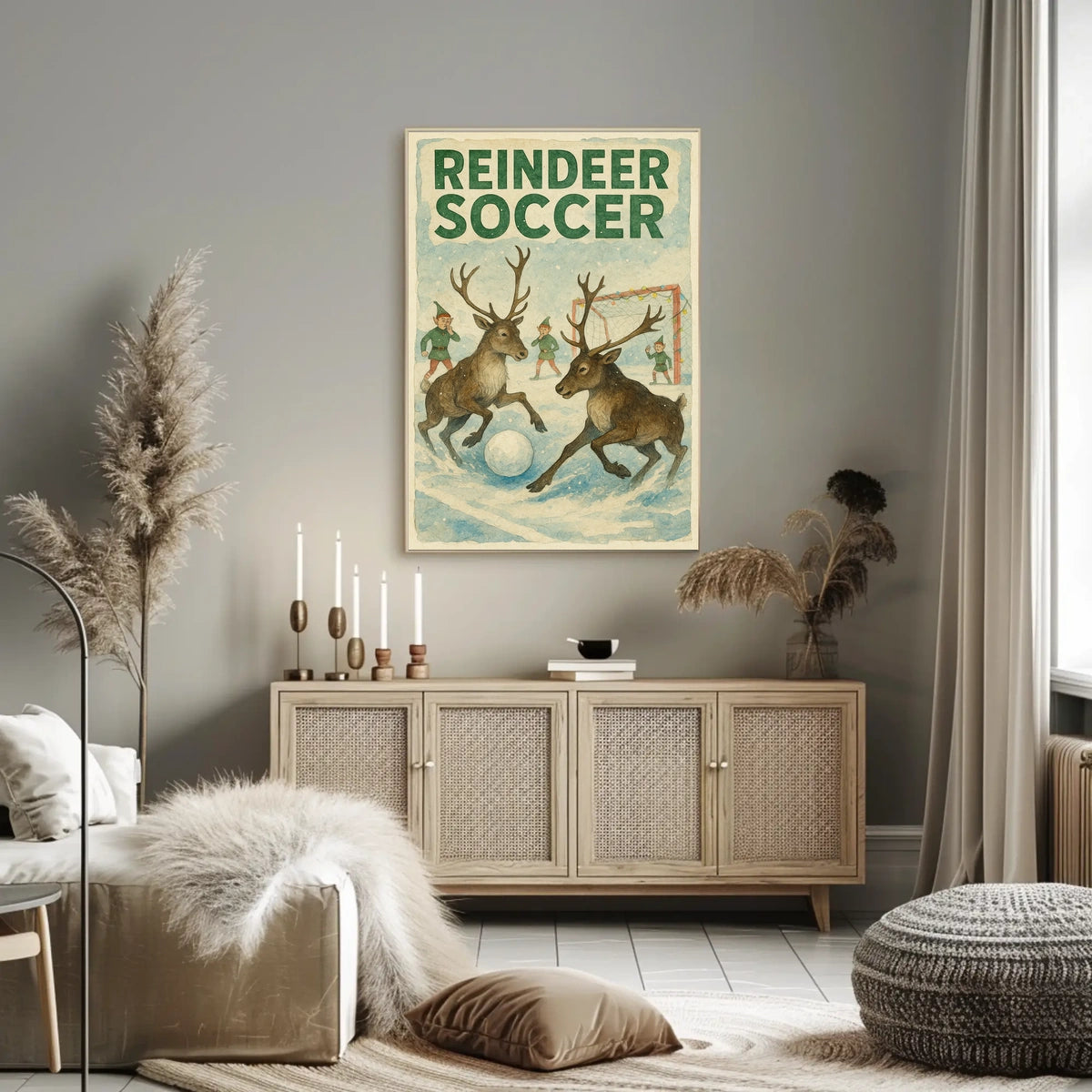 Reindeer Soccer Match: Vintage Holiday Poster Art