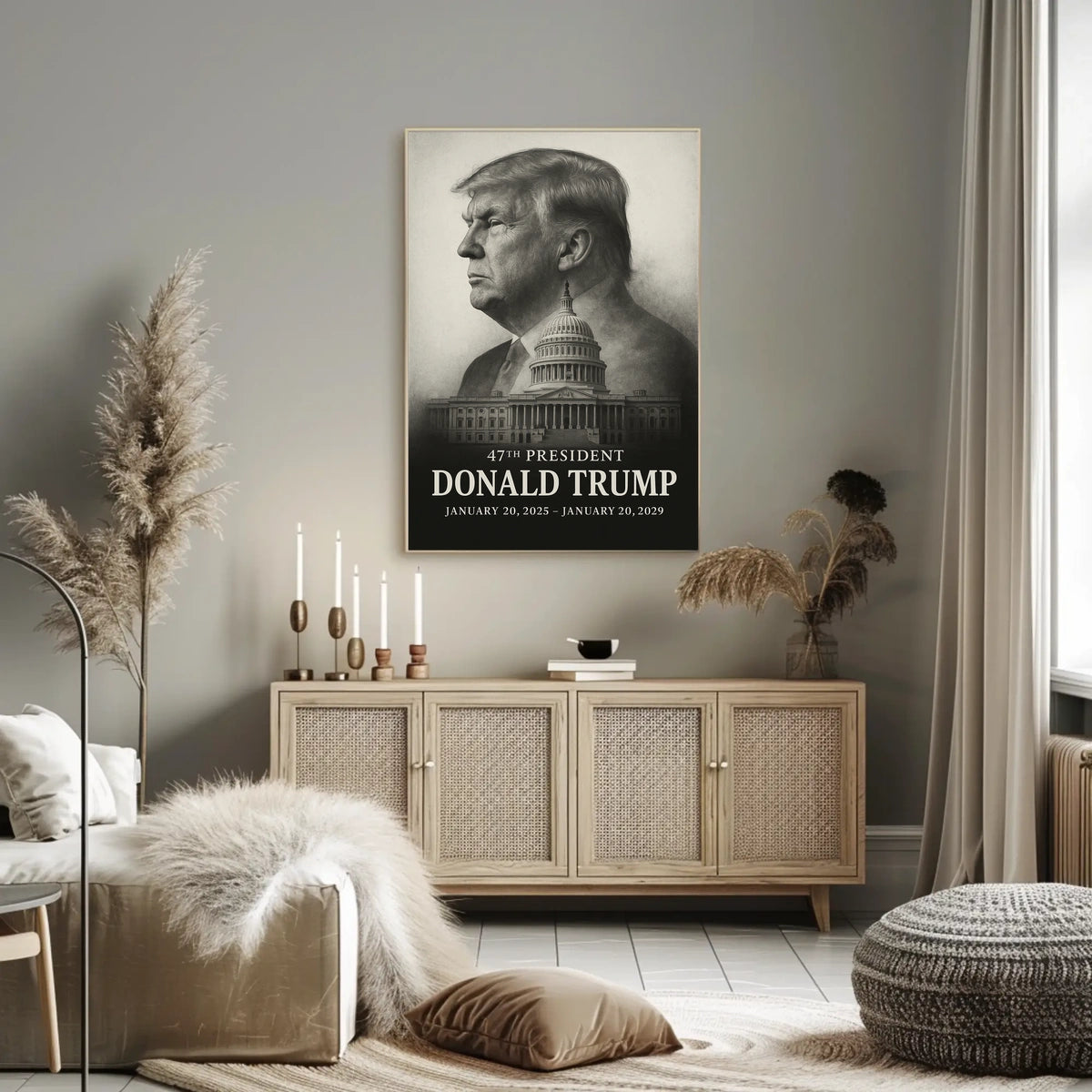 Trump Guardian Democracy Grayscale Portrait Capitol Dome American Flag Classical Art Poster