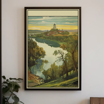 European Hilltop Monastery River Panorama Travel Poster