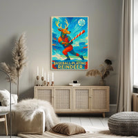 Baseball-Playing Reindeer Poster