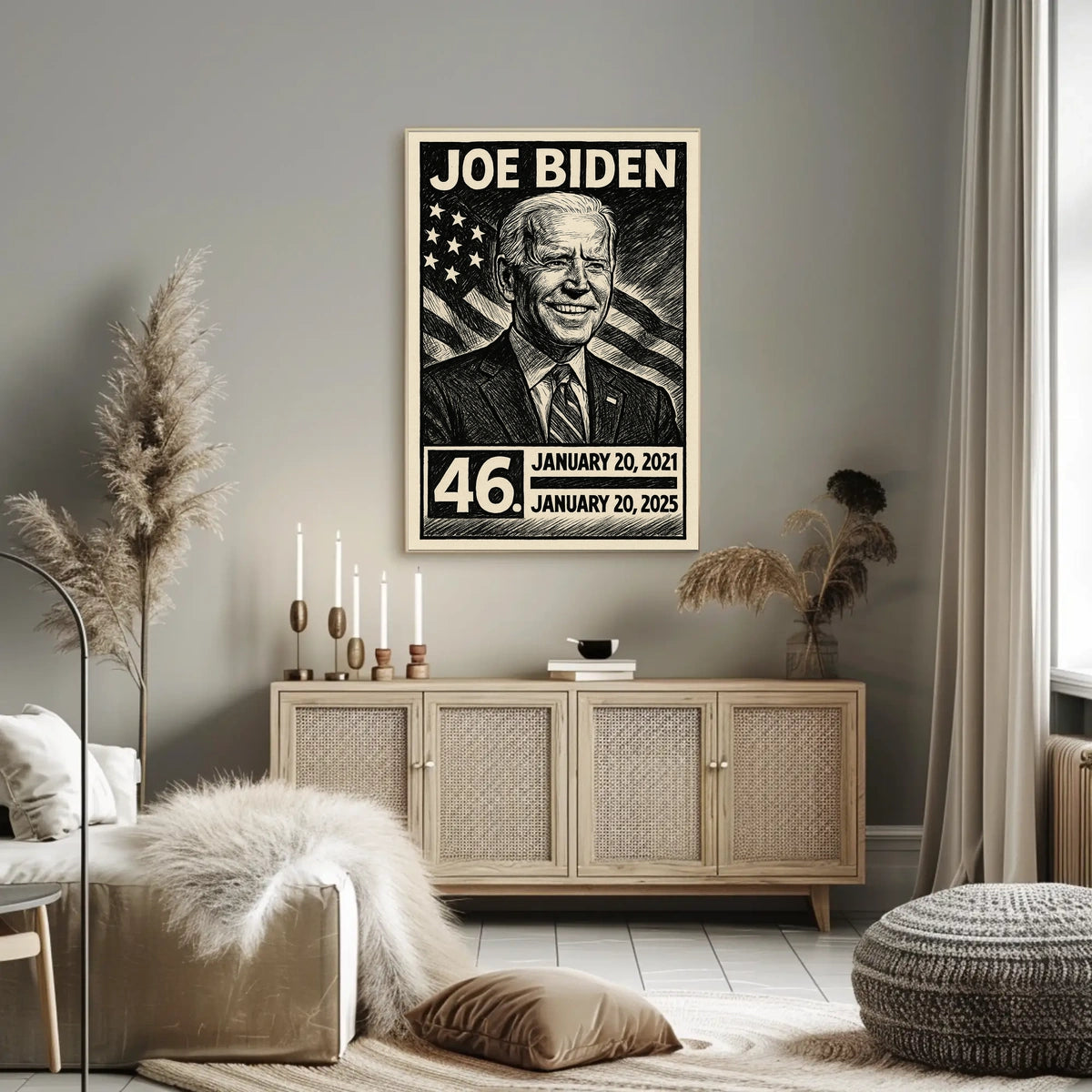 Joe Biden 46th President of the United States B & W Comic Sketch Poster