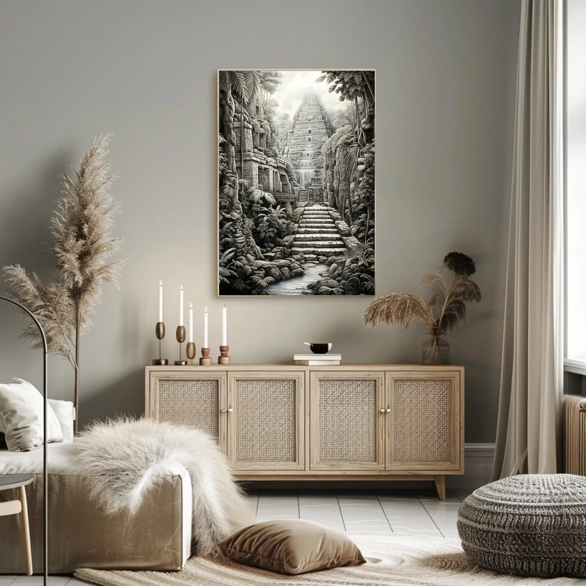 Ancient Jungle Pyramid Landscape Art: Cultural or Heritage Poster