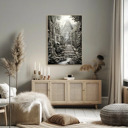 Ancient Jungle Pyramid Landscape Art: Cultural or Heritage Poster