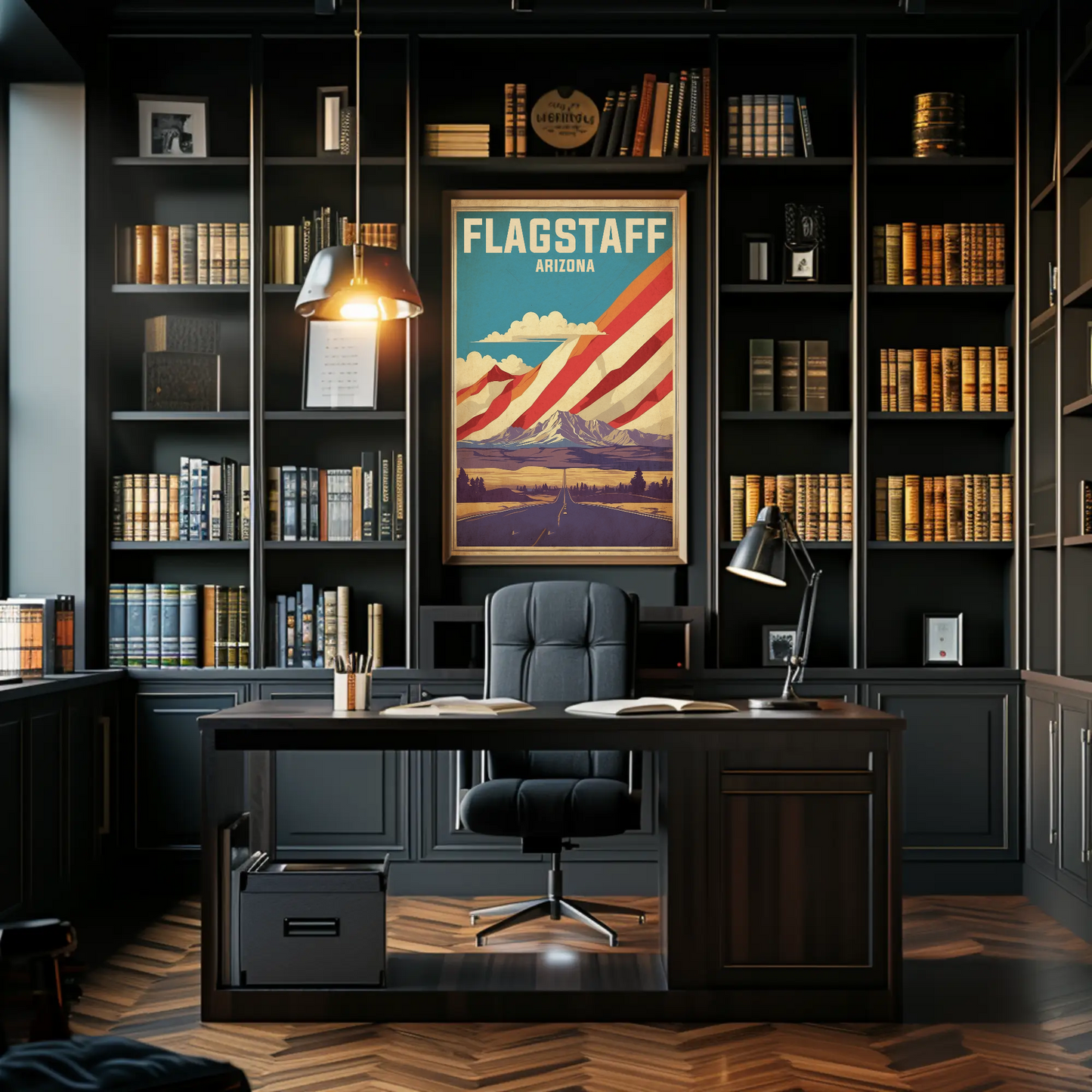 Flagstaff Arizona Mountains Roadscape Vintage Travel Poster