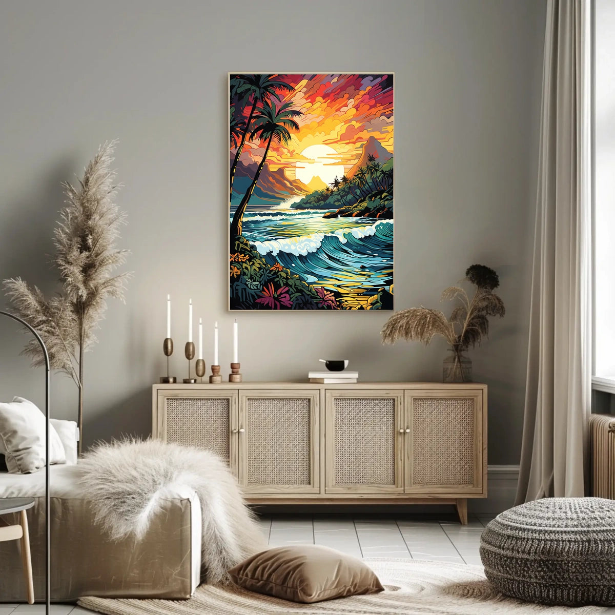 Tropical Sunset Coastal Scene Print: Travel Poster