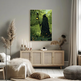 Mysterious Forest Figure with Crow Fantasy or Mythology Poster PosterGoat
