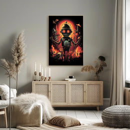 Robo Rock Revolution Poster Cyberpunk Synthesis Wall Art