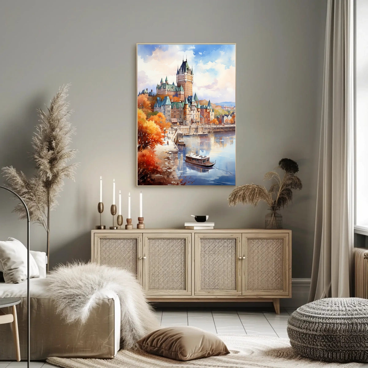 Castle Reflections on Tranquil Riverbank Travel Poster