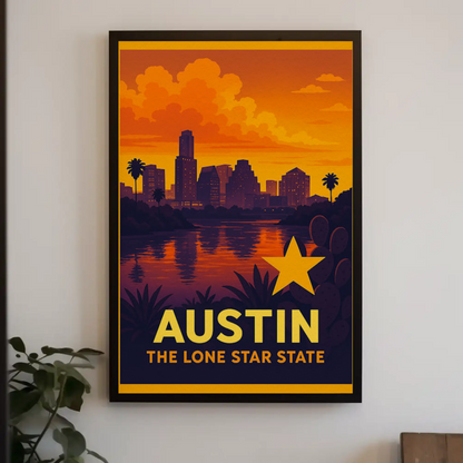 Austin Texas Sunset Skyline Lone Star Travel Poster