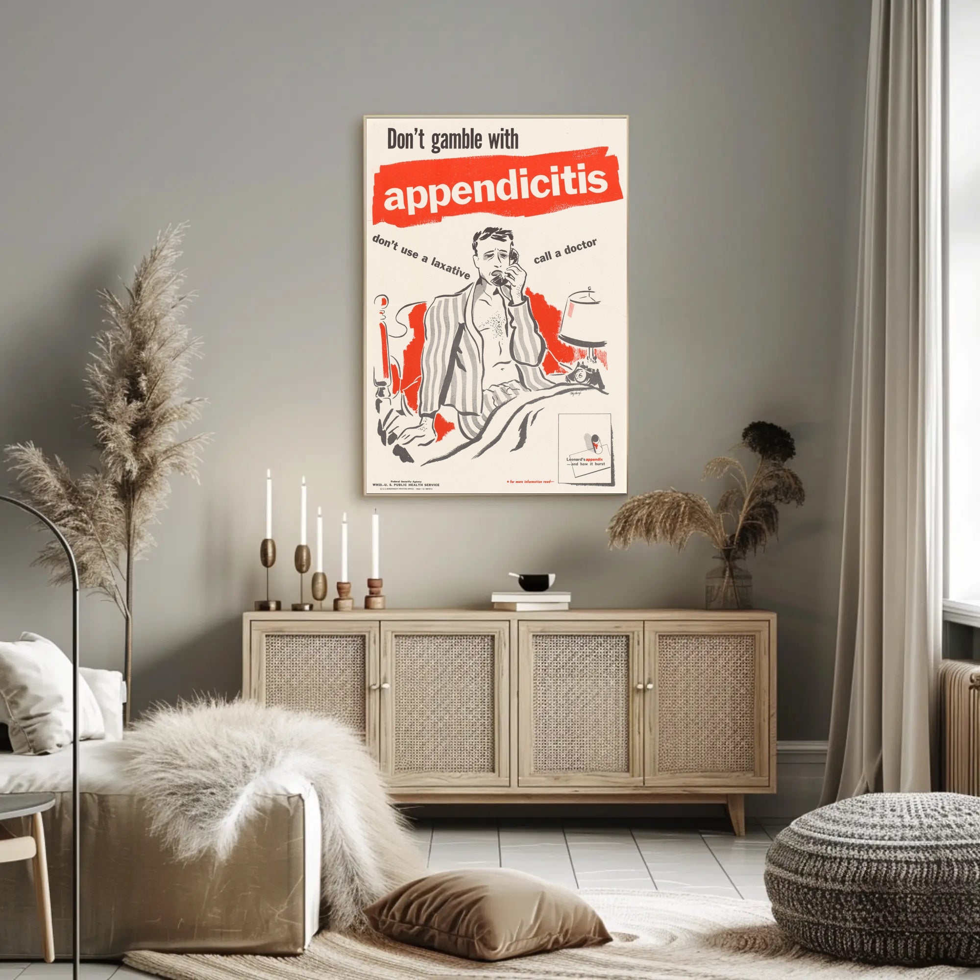 Appendicitis Health Warning Vintage Public Health Campaign Poster PosterGoat