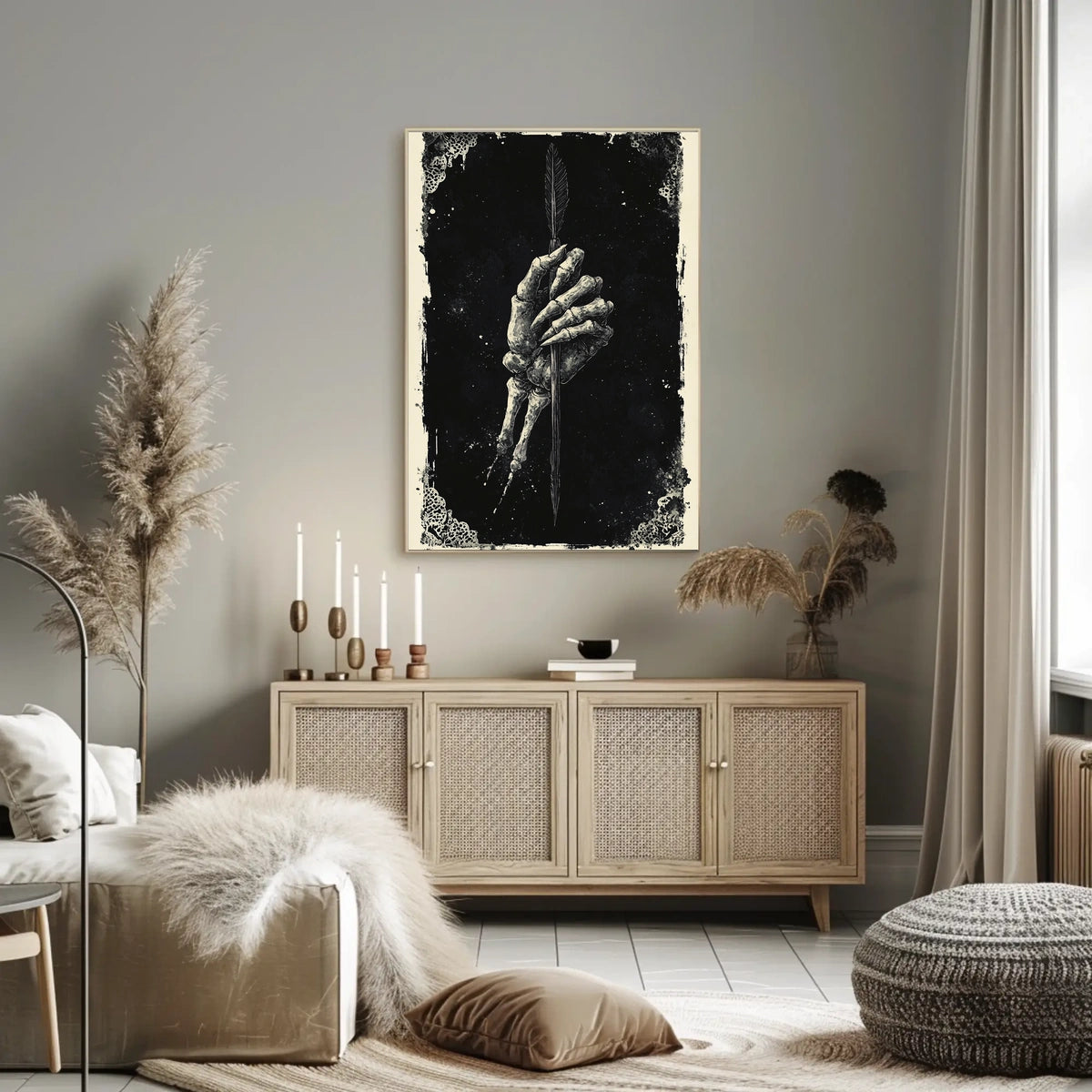 Eerie Dark Skeleton Hand with Arrow Art Print Poster