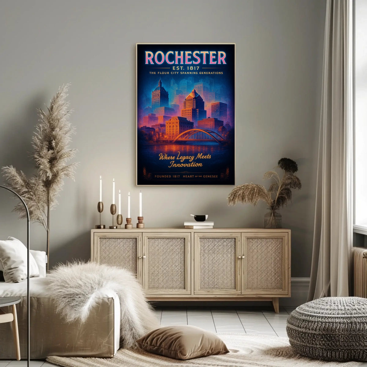 Rochester The Flour City Skyline Poster Retro Wall Art