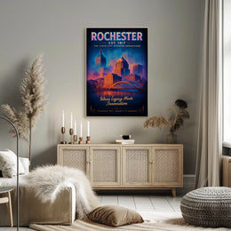 Rochester The Flour City Skyline Poster Retro Wall Art