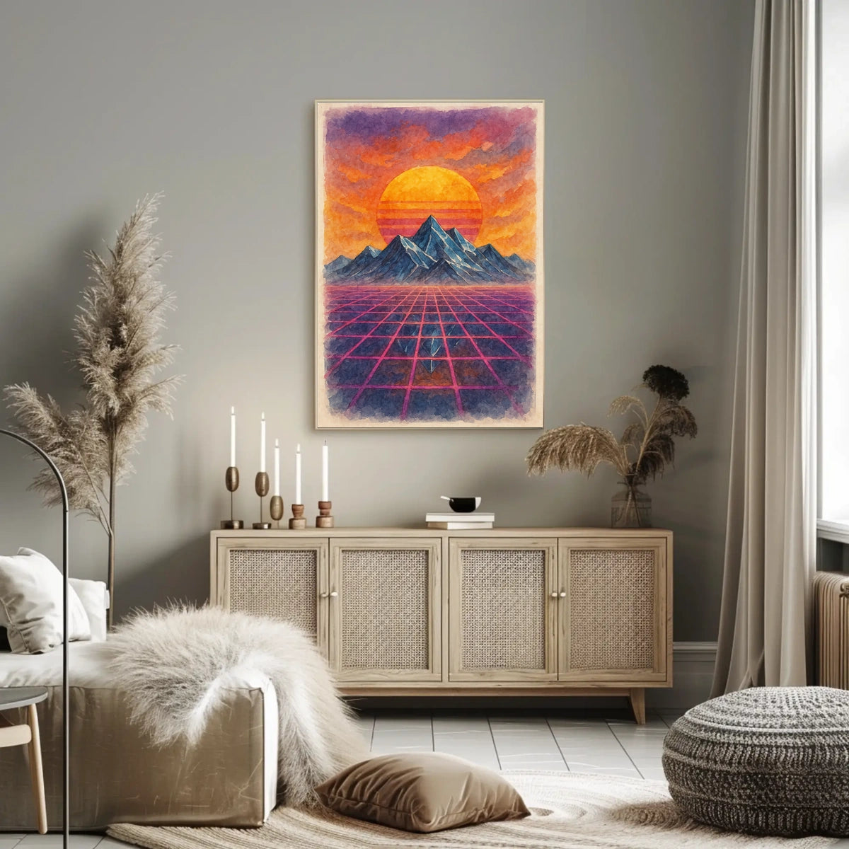 Retro-Futuristic Sunset in Dreamscape - Futuristic Sci-Fi Poster