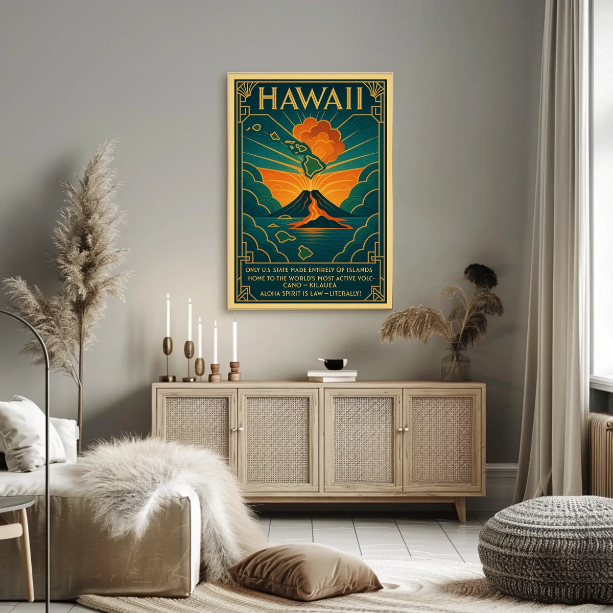 Hawaii Volcano Vintage Travel Poster Art Deco Style