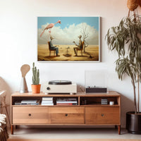 Surreal Bird-Headed Figures Formal Meeting Artistic Poster