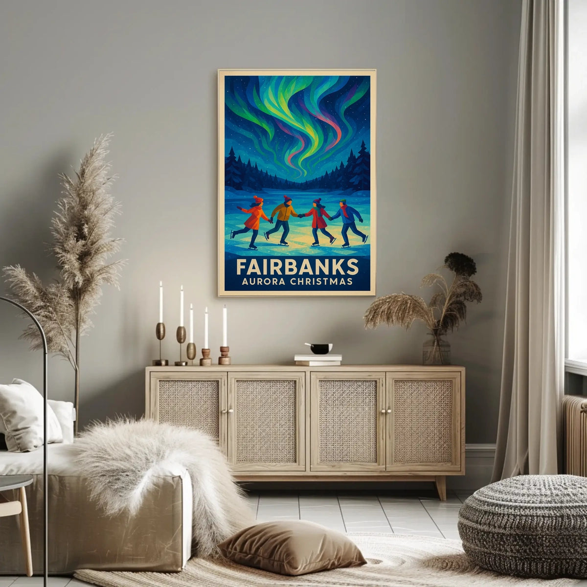 Fairbanks Aurora Christmas Night View Landscape Poster