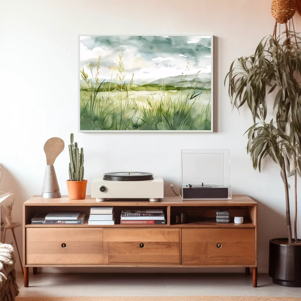 Serene Watercolor Countryside Landscape Poster Art