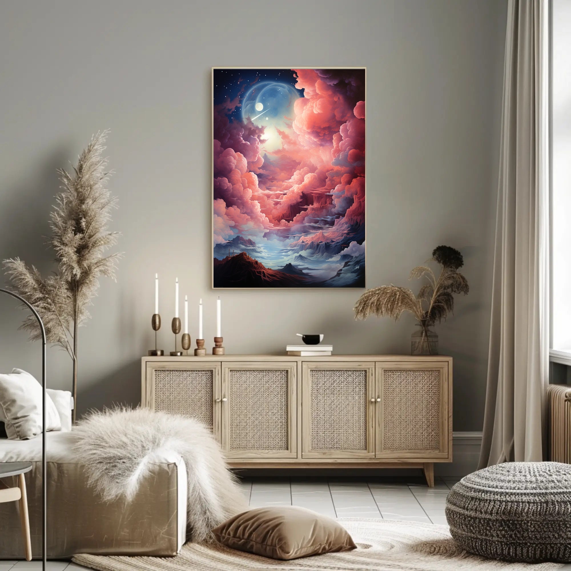 Dreamlike Dual-Moon Landscape Futuristic Sci-Fi Poster