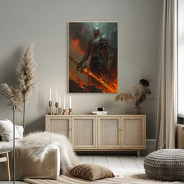 Armored Knight in Fiery Realm Fantasy or Mythology Poster PosterGoat
