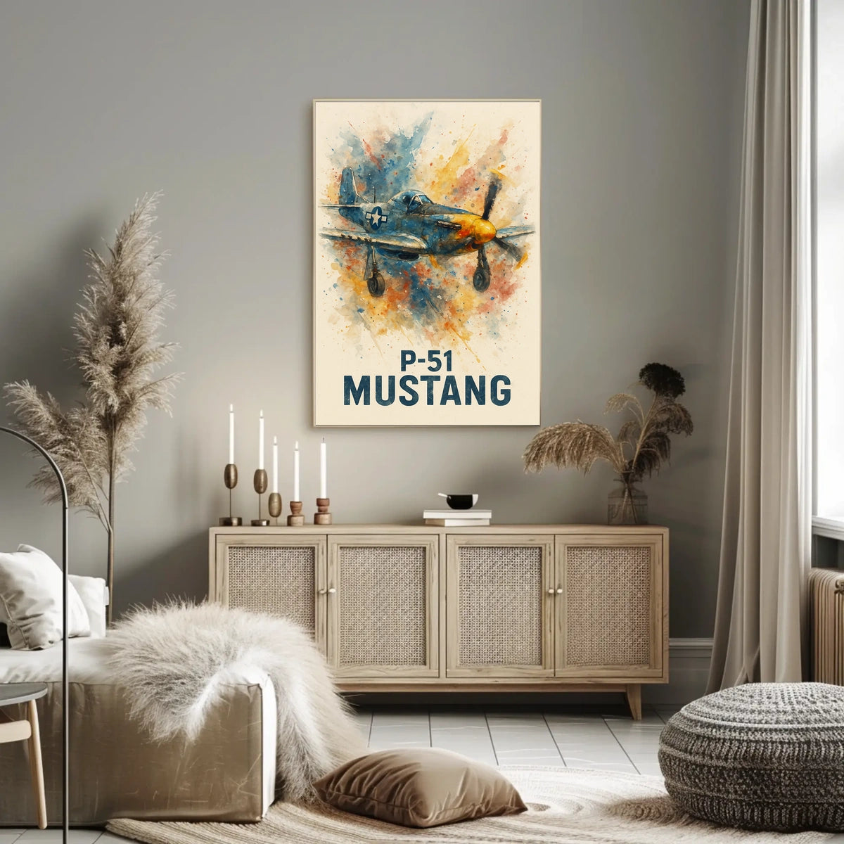 P-51 Mustang WWII Vintage Aviation Art Poster
