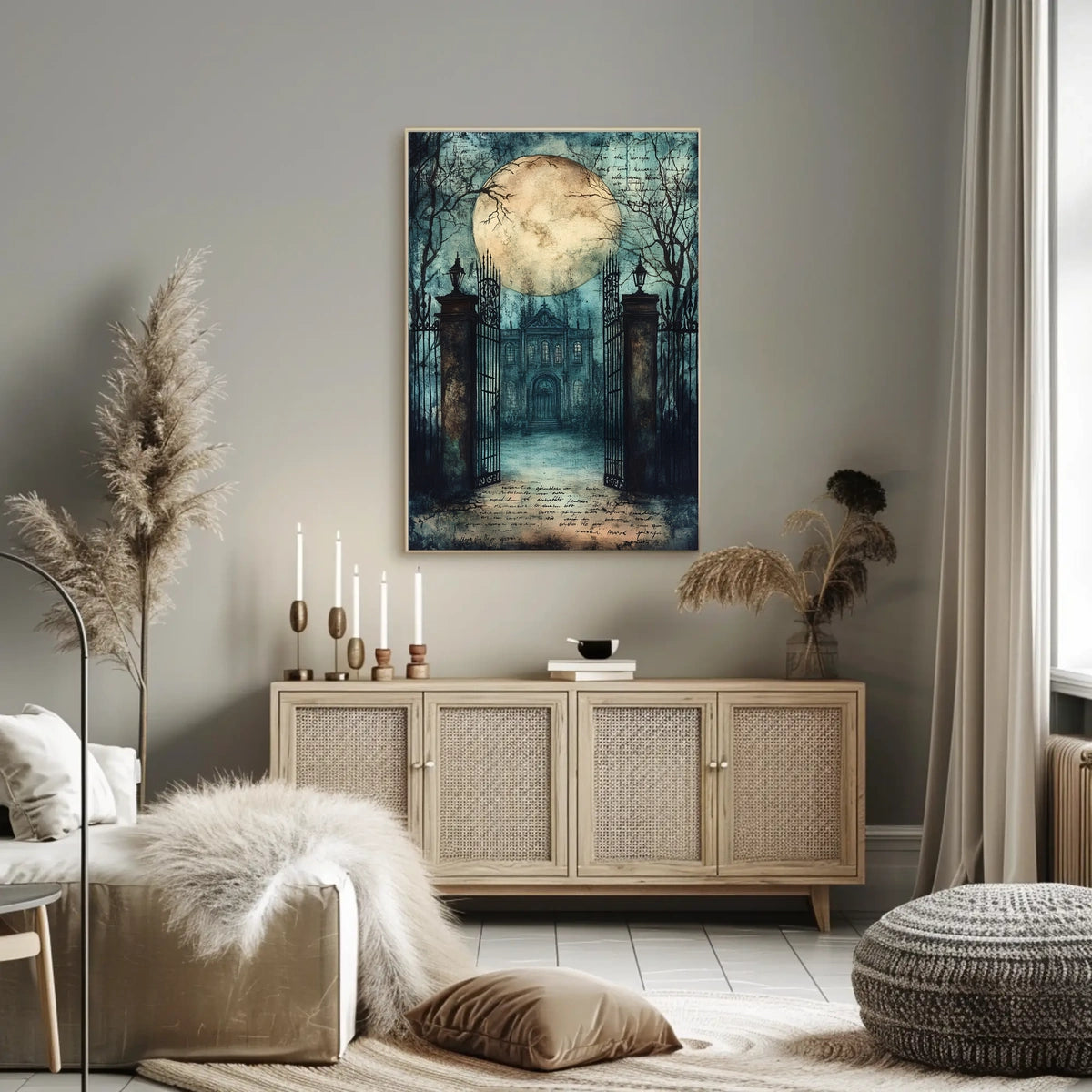 Mysterious Moonlit Gothic Mansion, Artistic Gothic Culture Poster