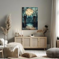 Mysterious Moonlit Gothic Mansion, Artistic Gothic Culture Poster