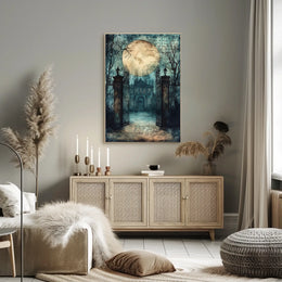 Mysterious Moonlit Gothic Mansion, Artistic Gothic Culture Poster