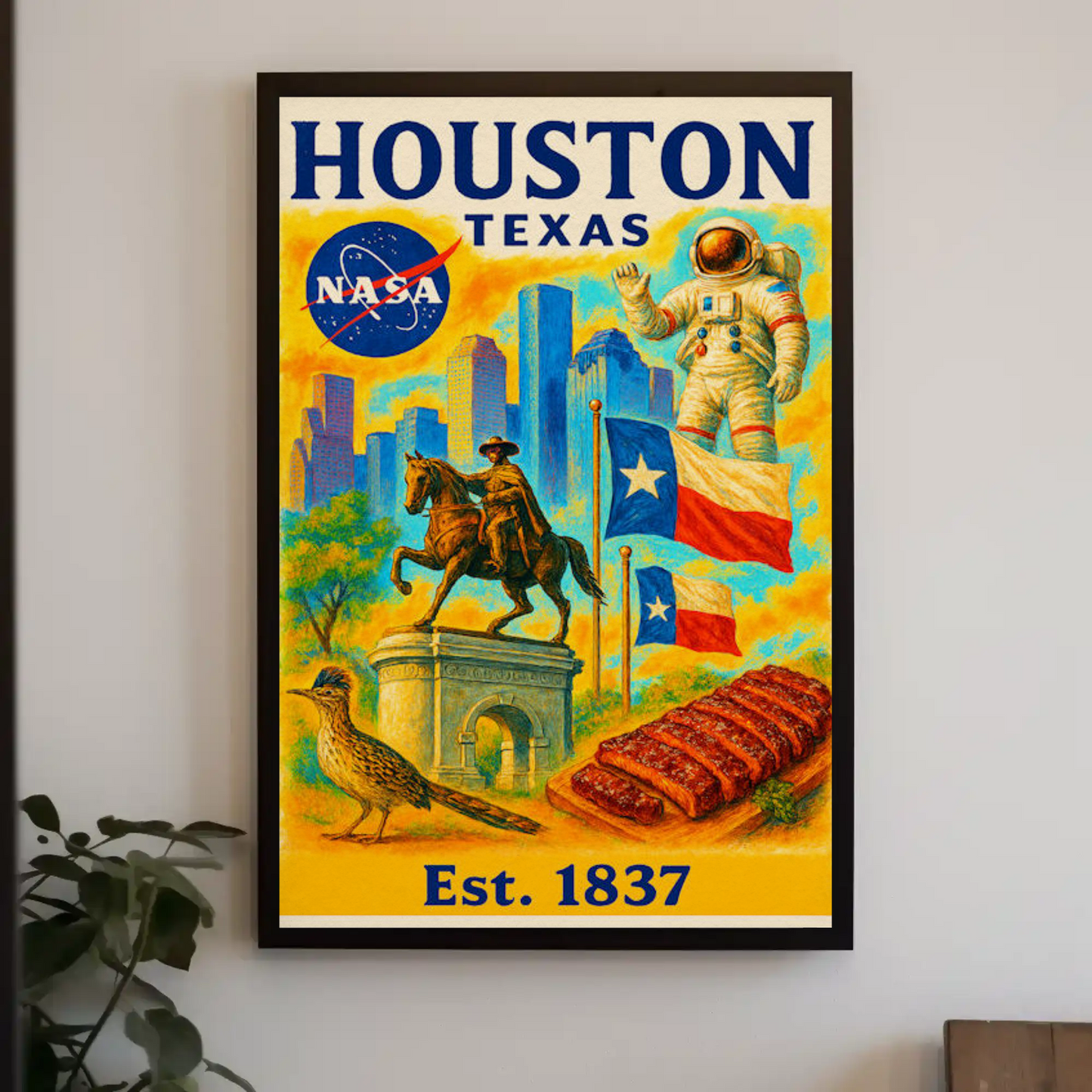 Houston Texas NASA Western Flavor Travel Poster