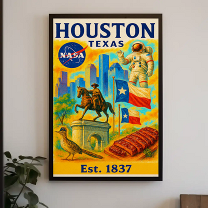 Houston Texas NASA Western Flavor Travel Poster