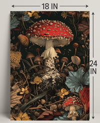 Lush Forest Floor with Enchanting Mushroom Fantasy Poster