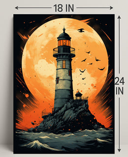 Lighthouse Under The Moon Poster PosterGoat