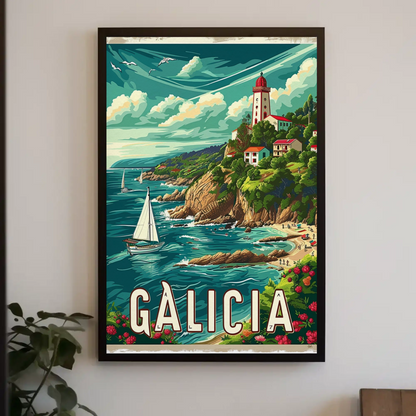 Galicia Sailing Lighthouse Coast Travel Poster