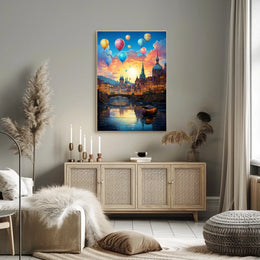 Romantic European Cityscape at Sunset Travel Poster