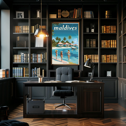 Maldives Vintage Travel Poster - Beachside Paradise