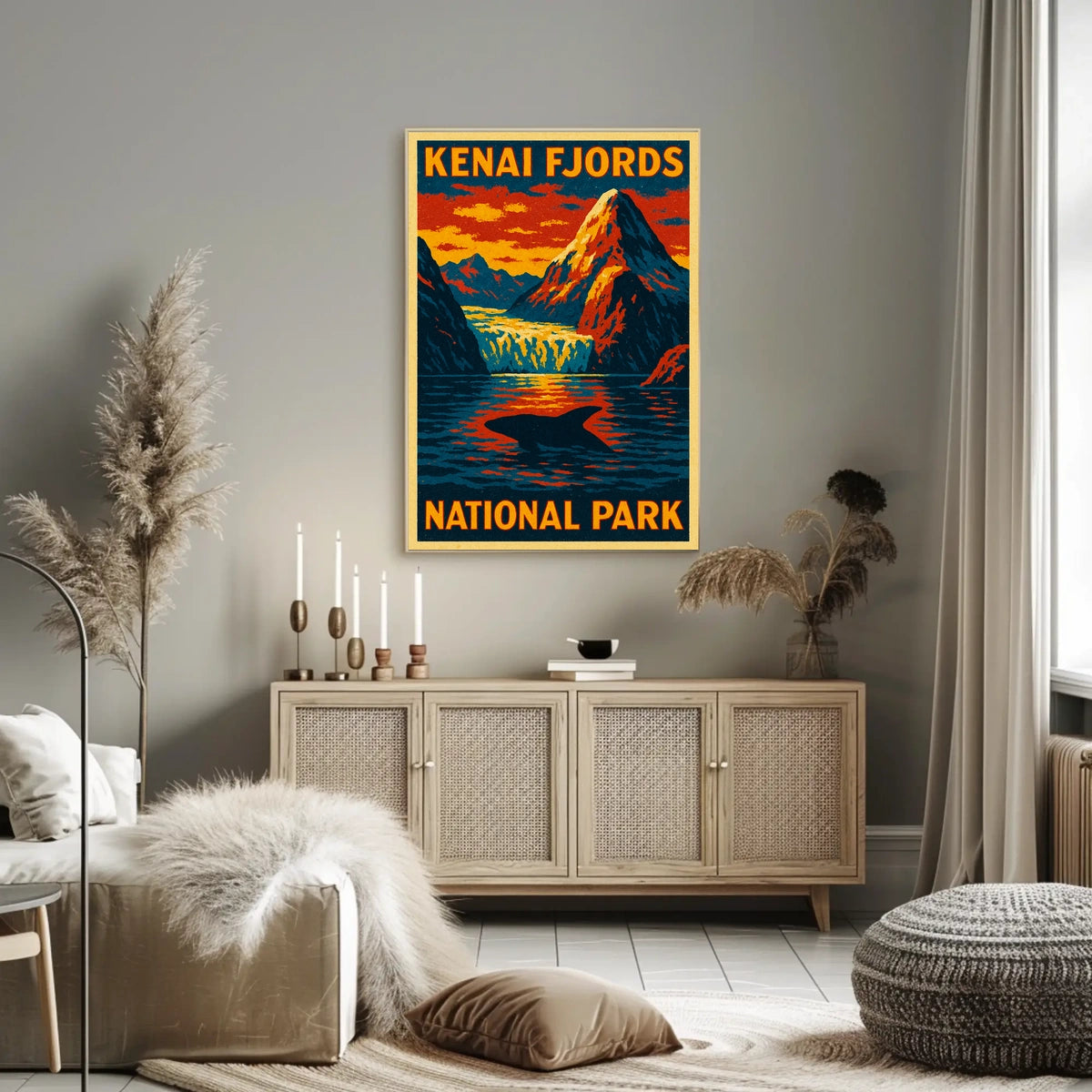 Kenai Fjords National Park Vintage Travel Dramatic Glacier Landscape Alaska Whale Tail Adventure Poster