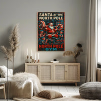 Santa Claus Weightlifting at Retro Gym Pop Culture Poster