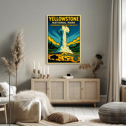 Yellowstone Geyser Adventure Vintage National Park Poster